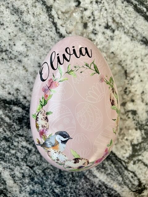 Påskägg men namn Plåt Rosa Krans 15 cm
