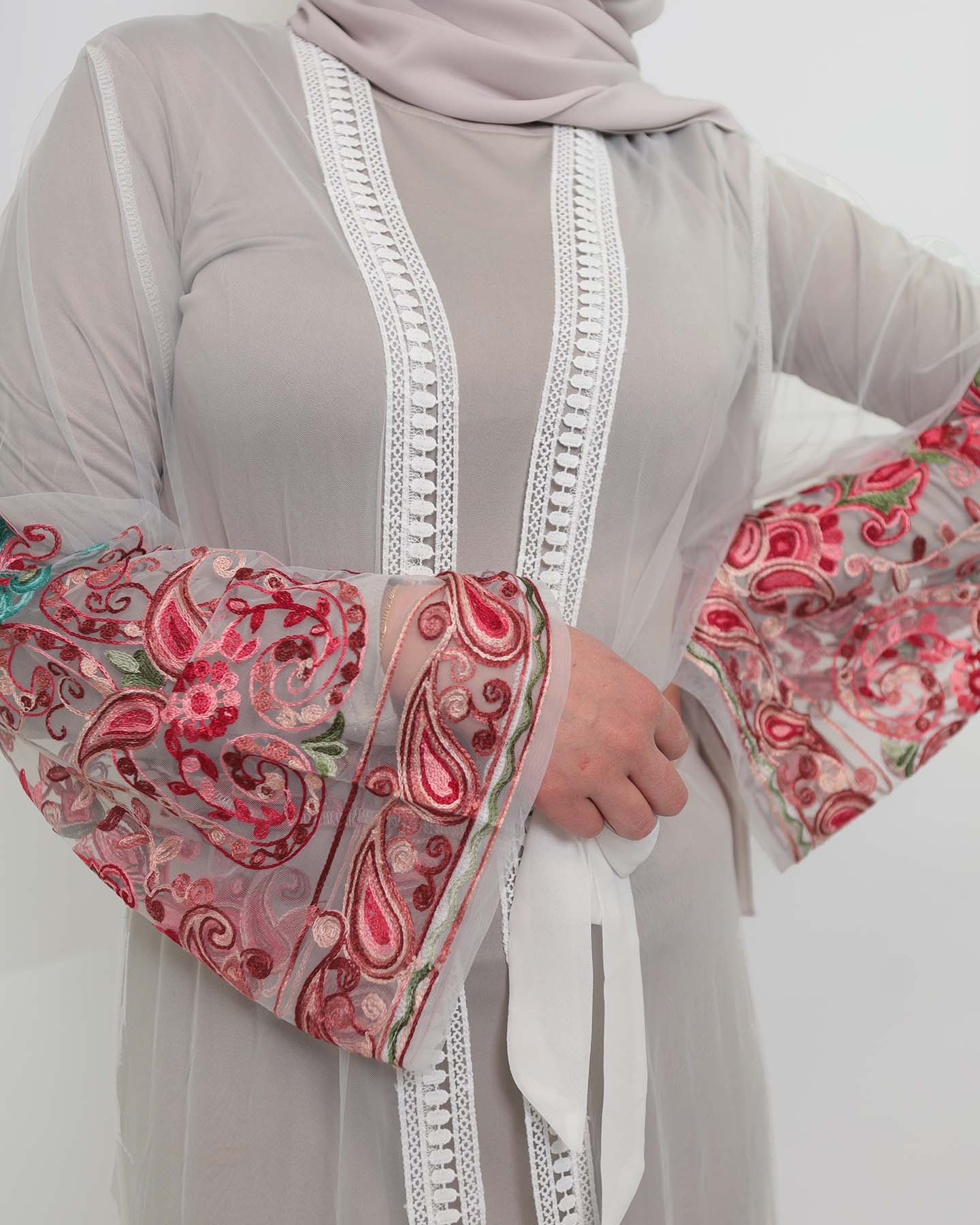 Ramadan open abaya - Flower - White - 5