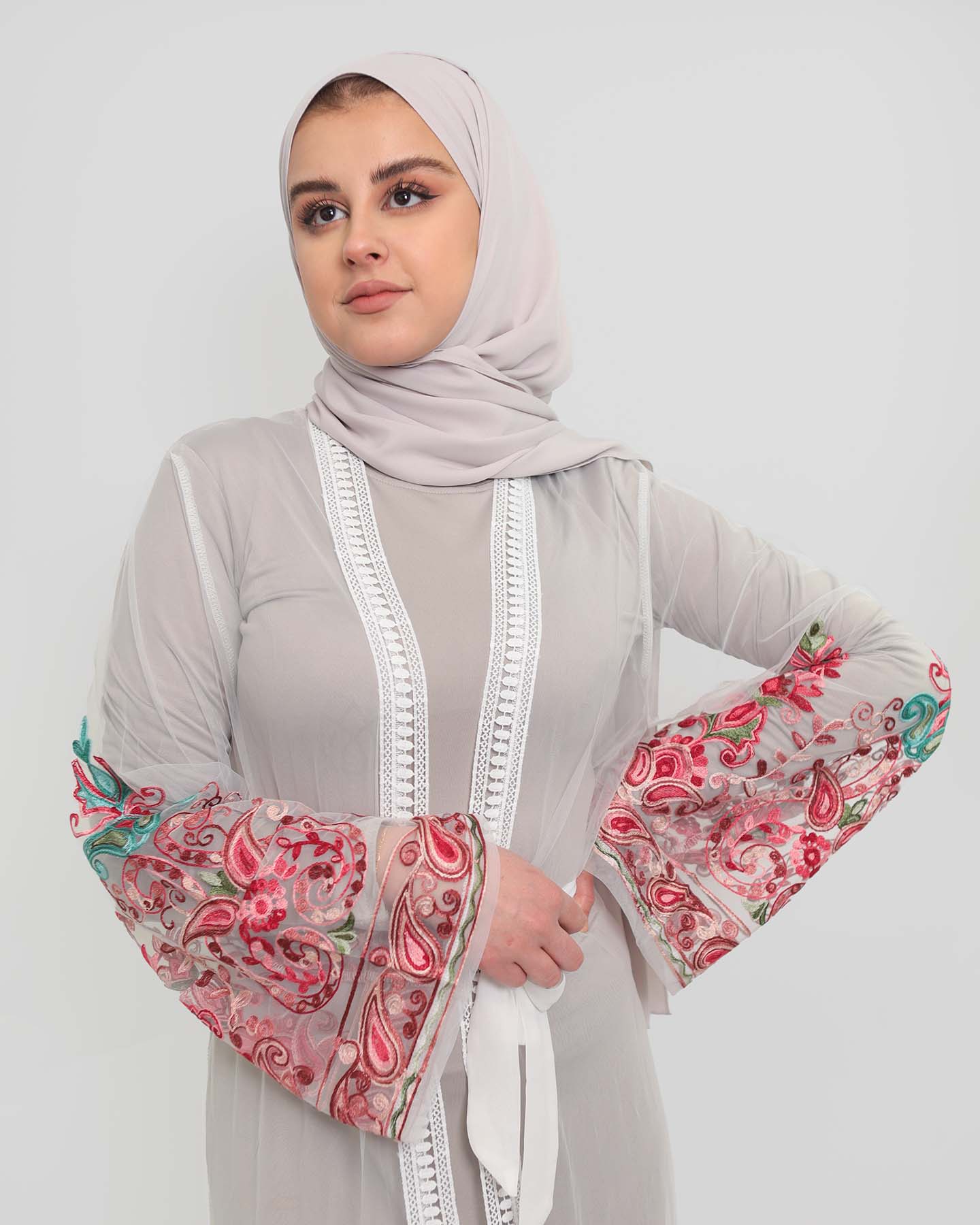 Ramadan open abaya - Flower - White - 4