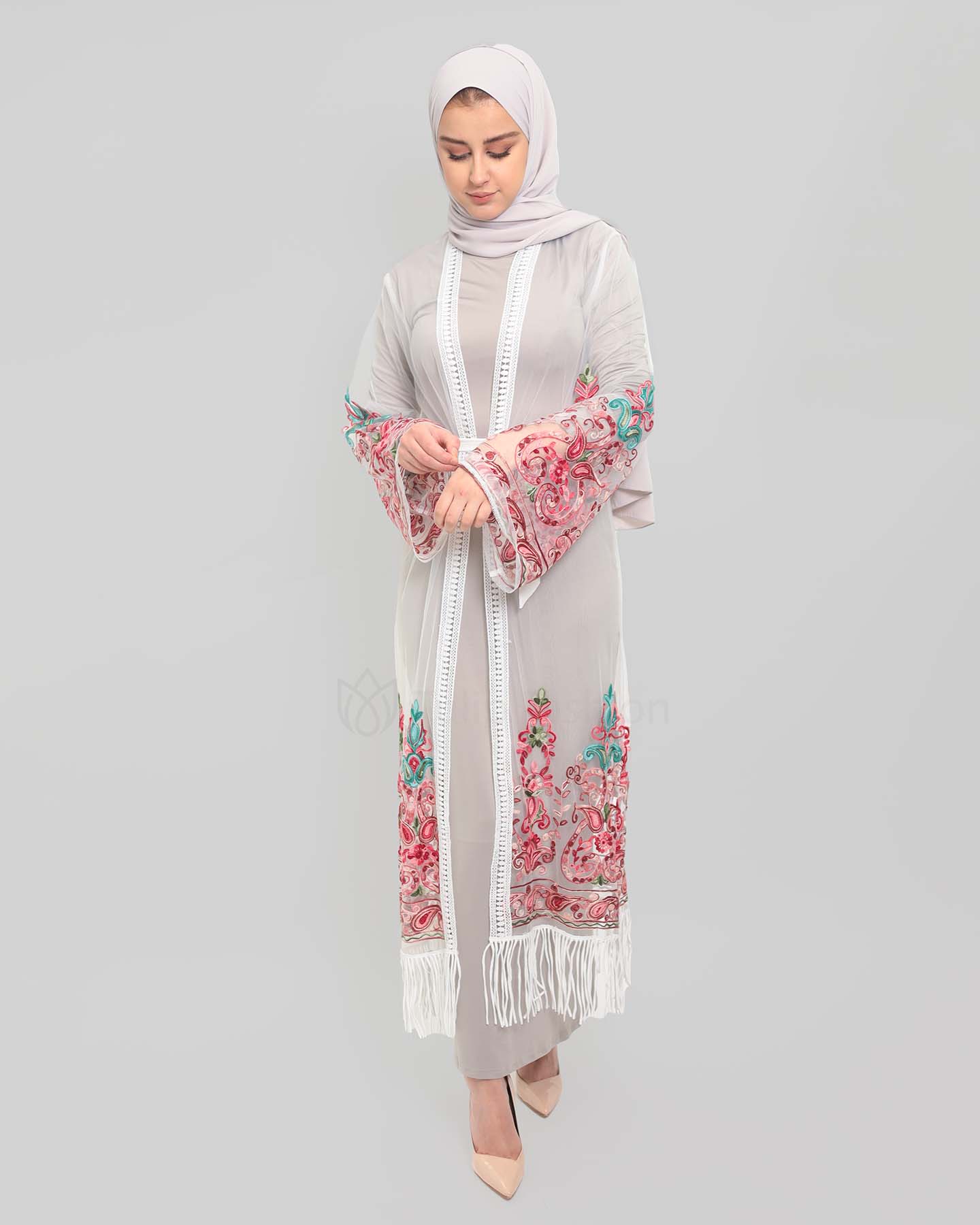 Ramadan open abaya - Flower - White - 2