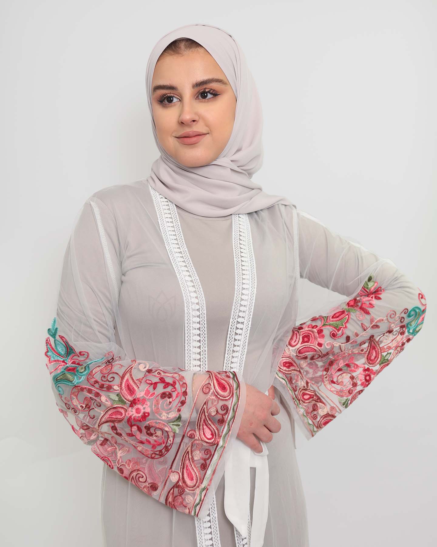 Ramadan open abaya - Flower - White - 6