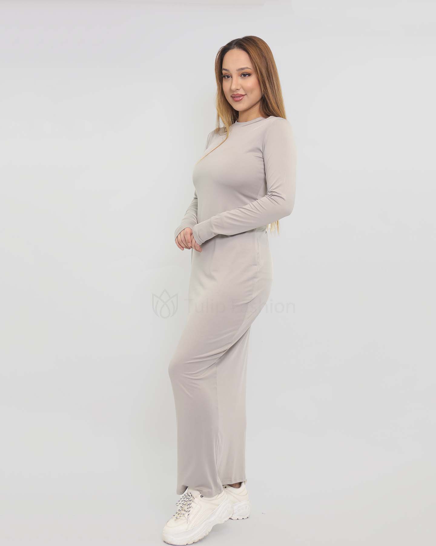 Jerseyklänning basic - Ljusgrå - 3