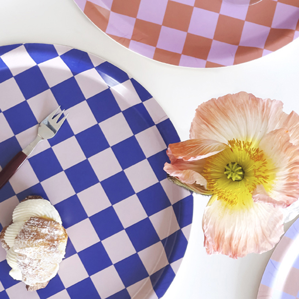 CHECKER Indigo/Almond Round Serving Tray - 31 cm - 2