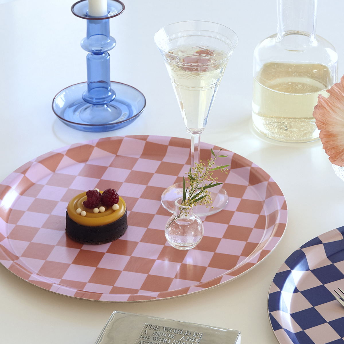 CHECKER Orange/Pink Rund Bricka - 31 cm - 3