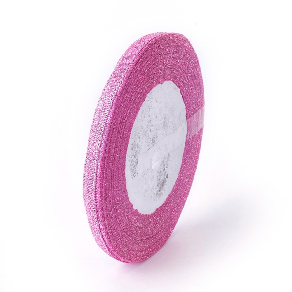 Organzaband 6mm rosa/silver hel rulle