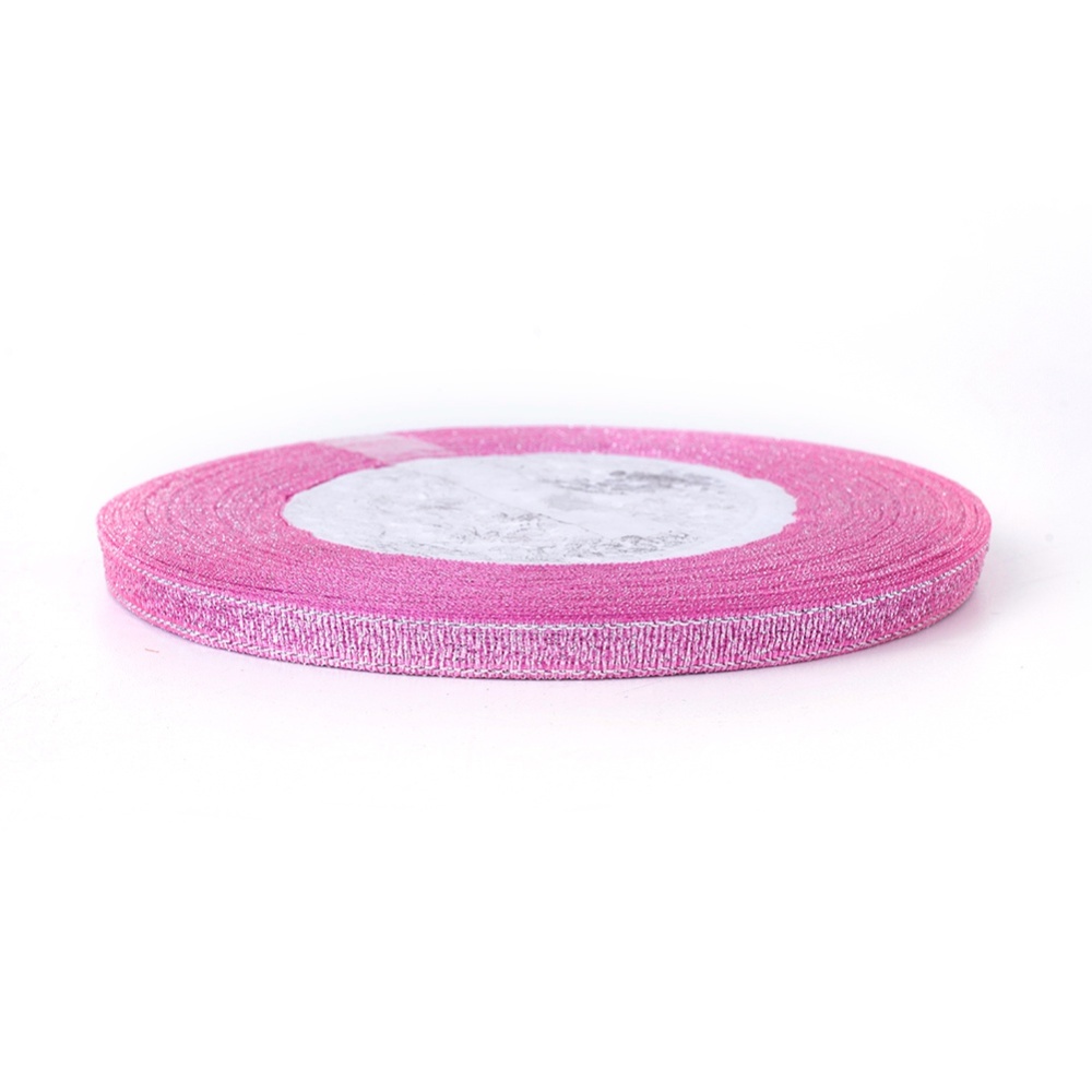 Organzaband 6mm rosa/silver hel rulle - 2
