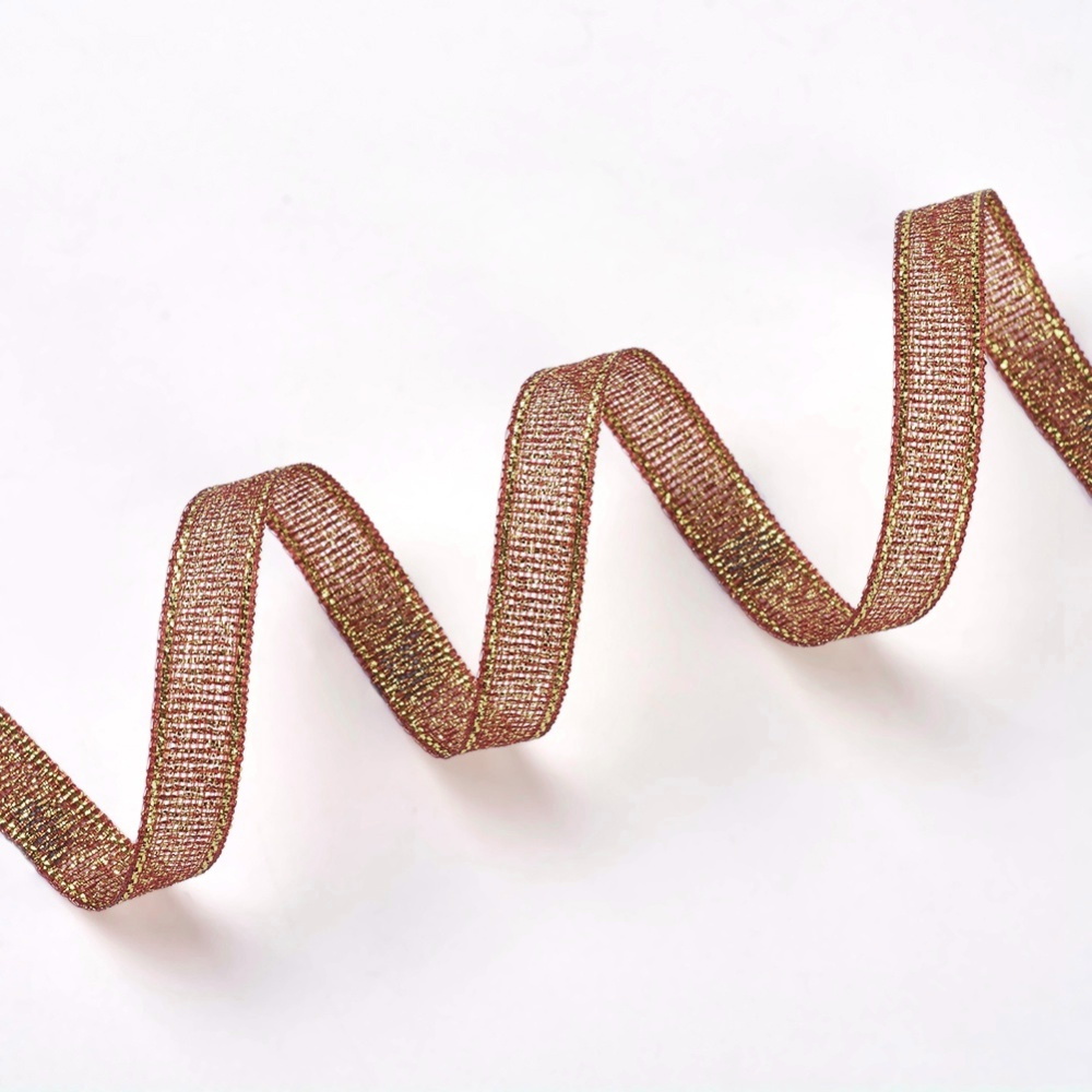 Organzaband 6mm brun/guld hel rulle