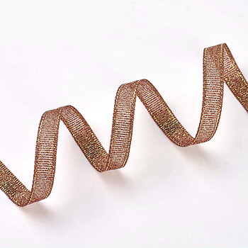 Organzaband 6mm brun/guld hel rulle