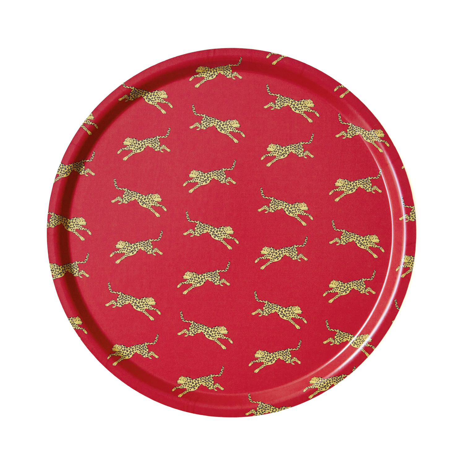 Röd Rund Leopard Bricka - 38 cm