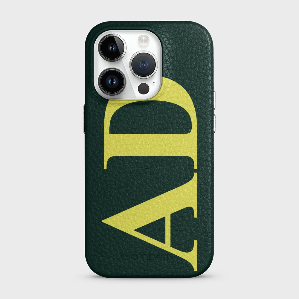 iPhone 14 Pro Personalised Leather Case - Large Initials - 29