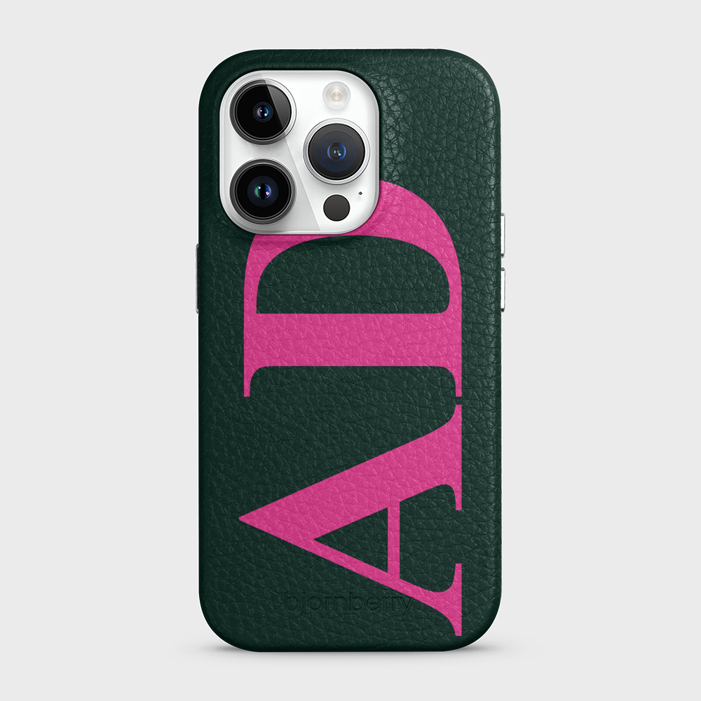 iPhone 14 Pro Personalised Leather Case - Large Initials - 24