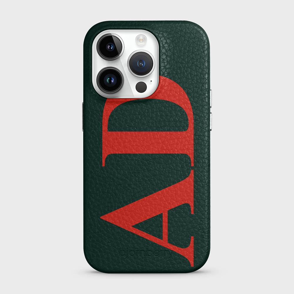 iPhone 14 Pro Personalised Leather Case - Large Initials - 26