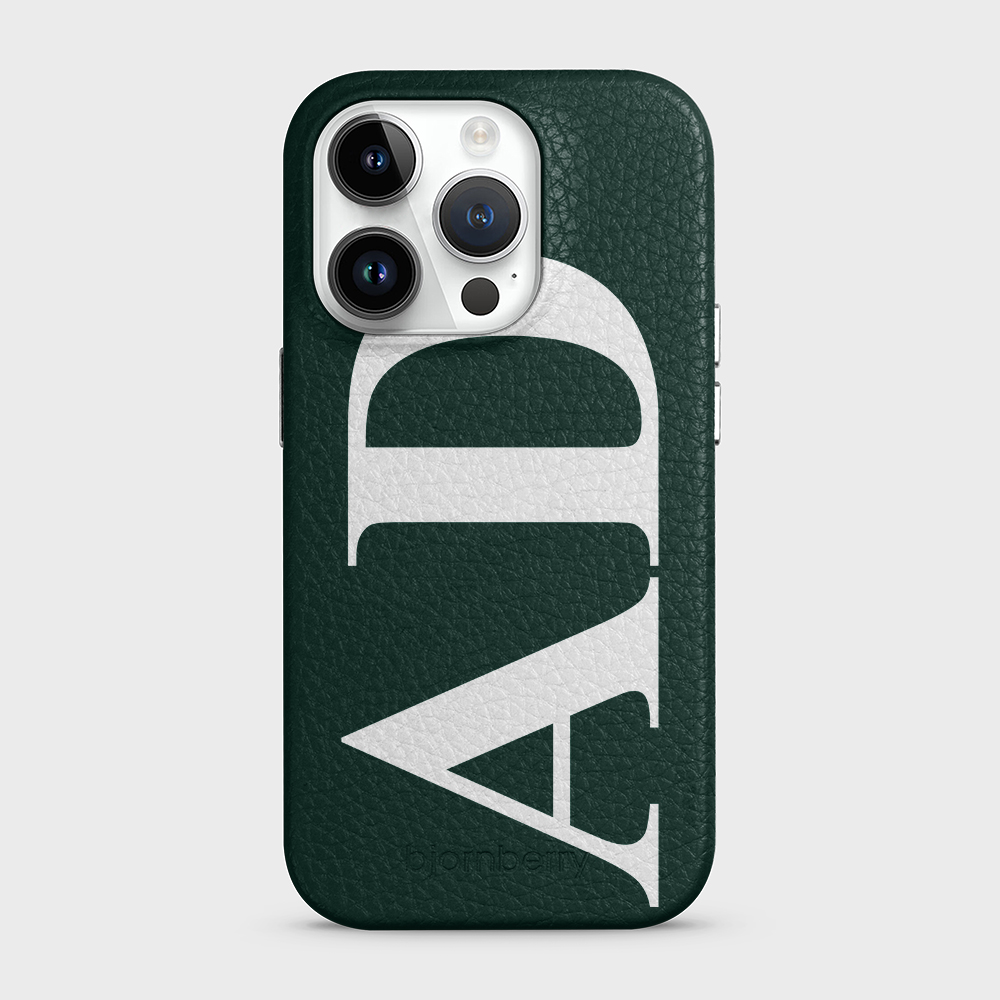 iPhone 14 Pro Personalised Leather Case - Large Initials - 28