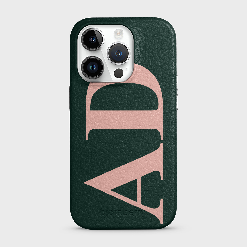 iPhone 14 Pro Personalised Leather Case - Large Initials - 25