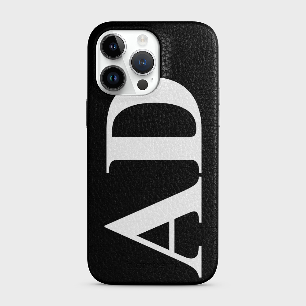 Black Leather iPhone 14 Pro Max Phone Case Large Initials 