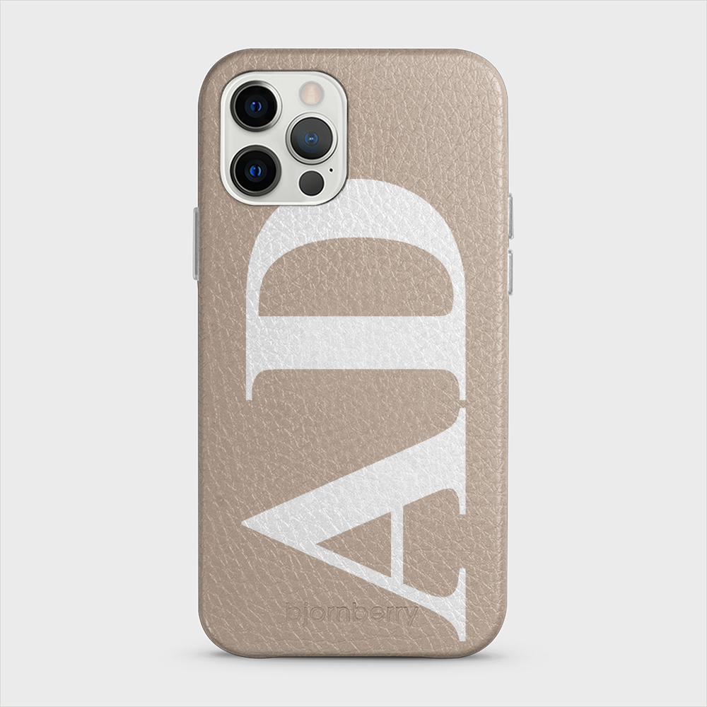 iPhone 12/12 Pro Personalised Leather Case - Large Initials - 21
