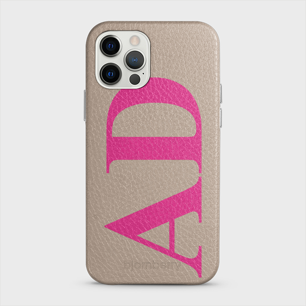 iPhone 12/12 Pro Personalised Leather Case - Large Initials - 17