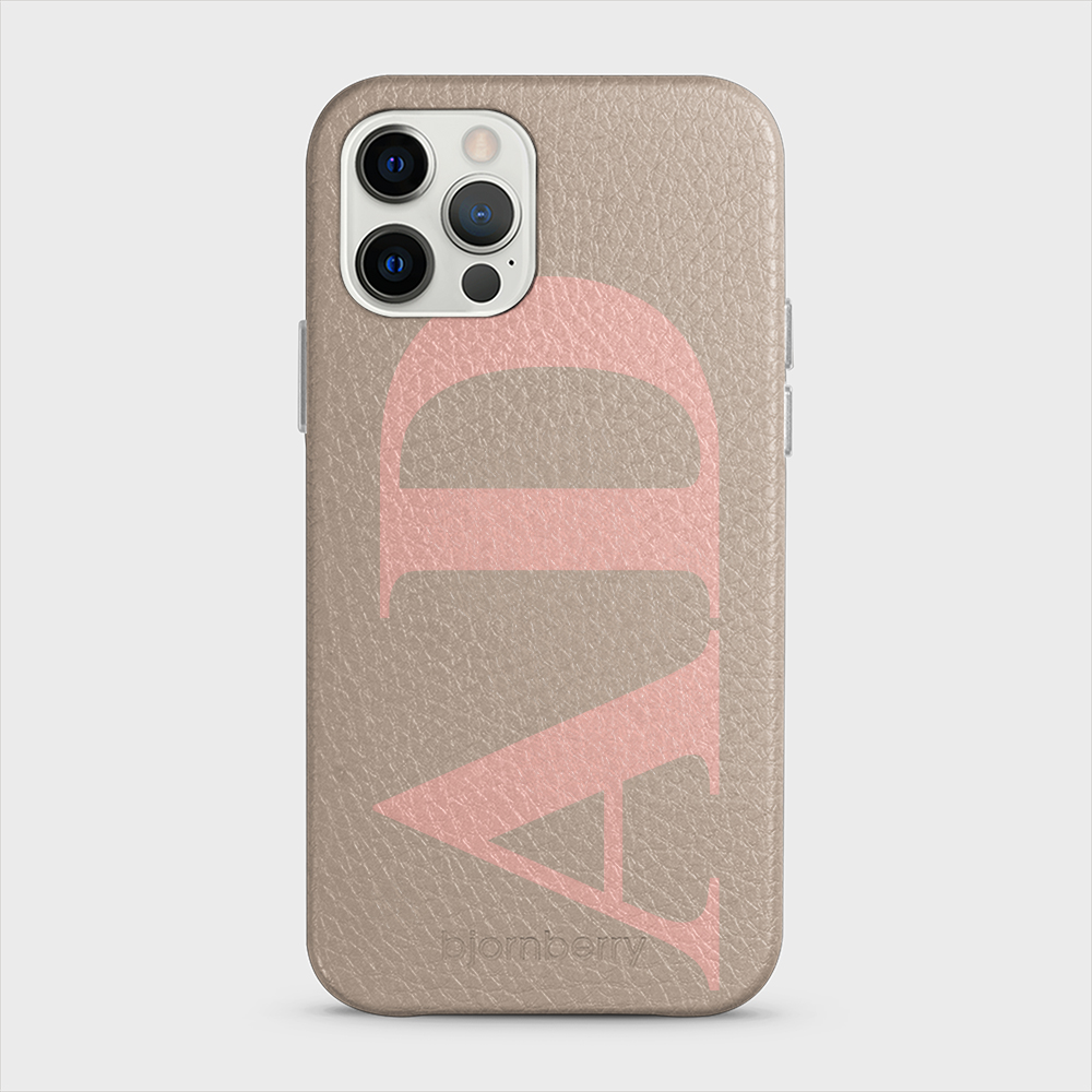 iPhone 12/12 Pro Personalised Leather Case - Large Initials - 18