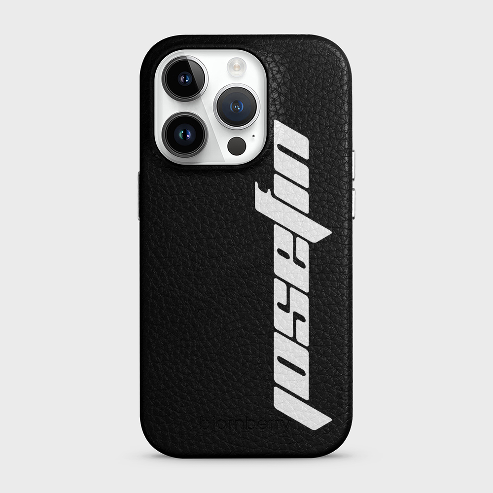 iPhone 14 Pro Personalised Leather Case - Futuristic Name - 6