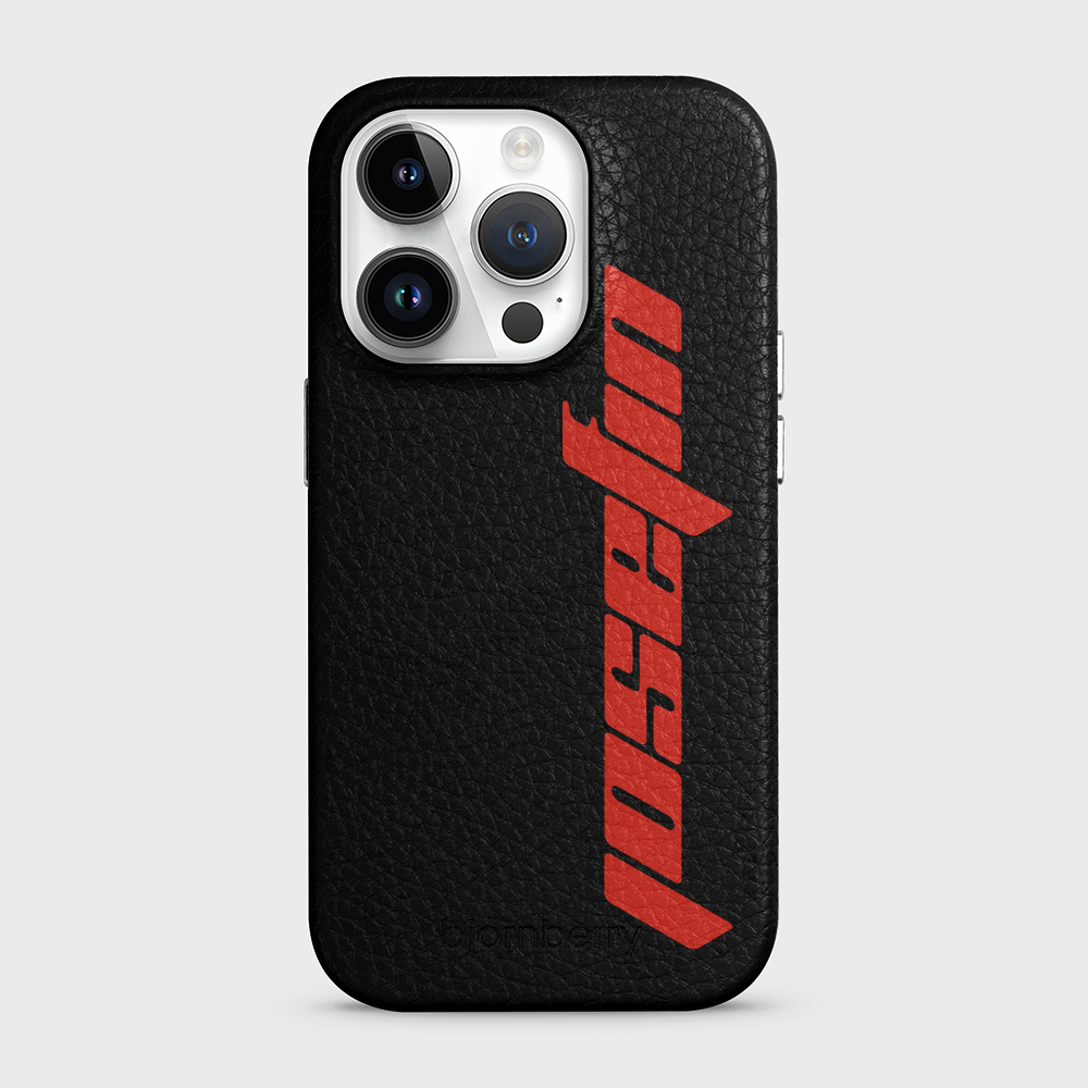 iPhone 14 Pro Personalised Leather Case - Futuristic Name - 4