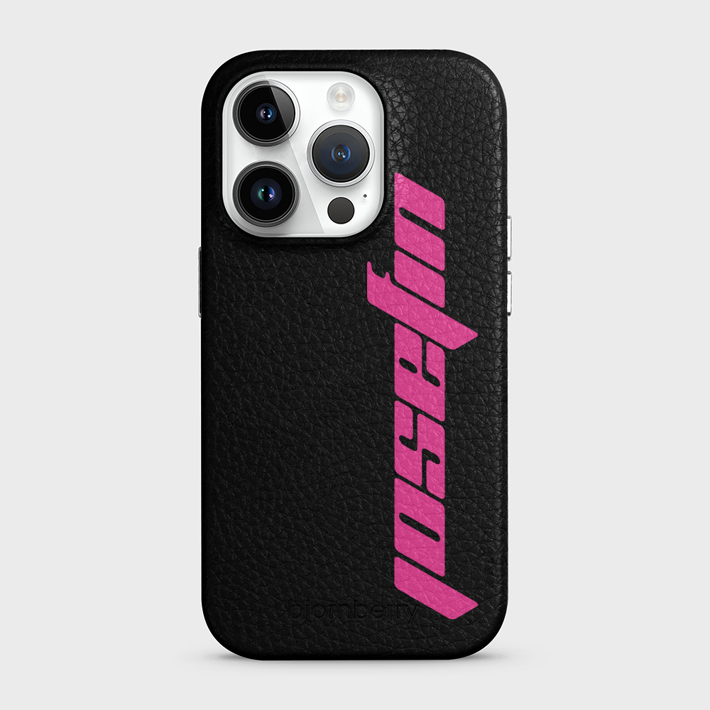 iPhone 14 Pro Personalised Leather Case - Futuristic Name