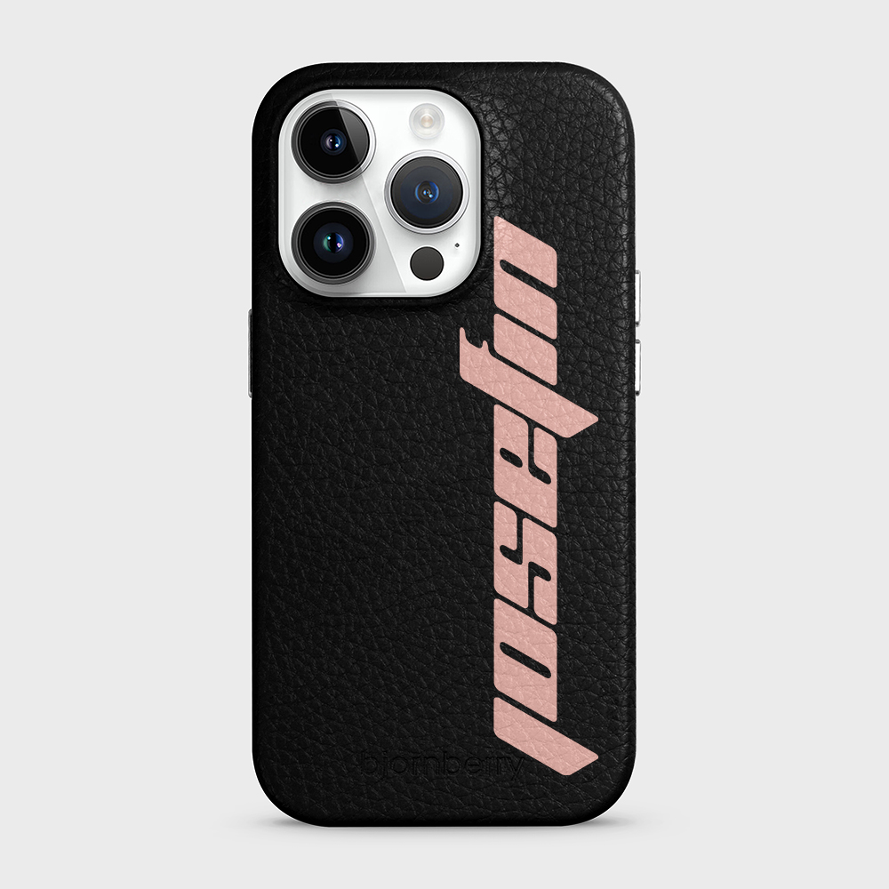 iPhone 14 Pro Personalised Leather Case - Futuristic Name - 3