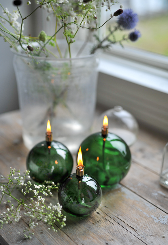 Oljelampa glas - Rund - Grön - Ø11 cm - 2