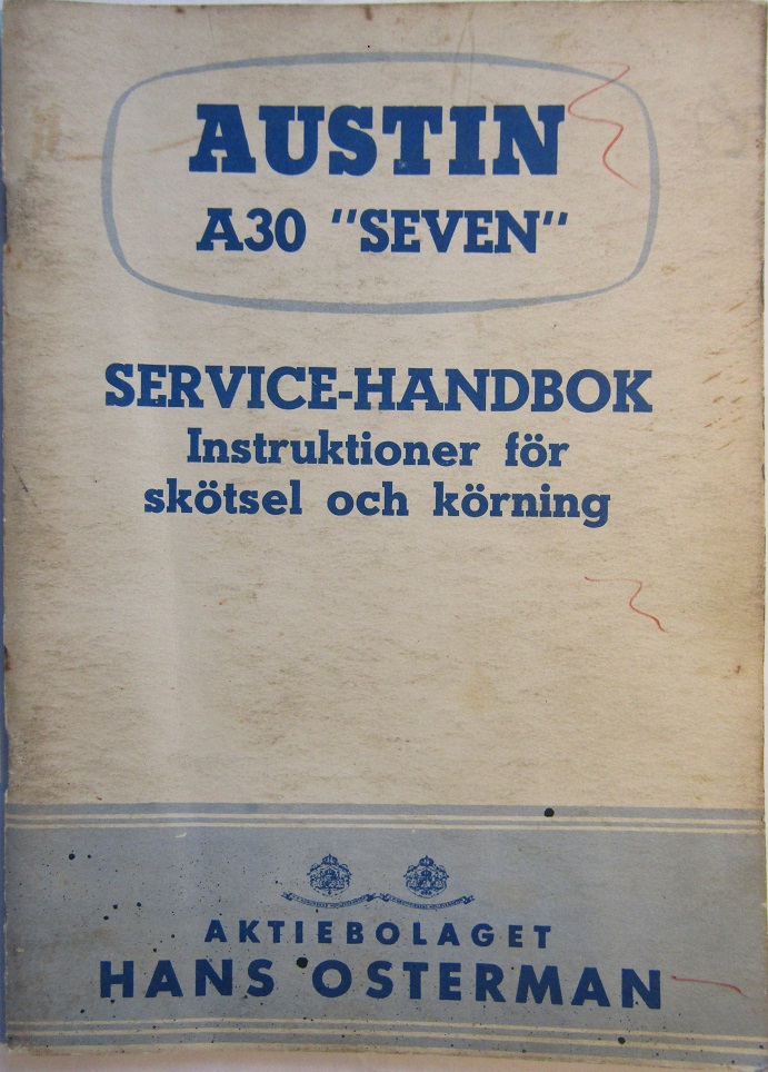 1954 Austin A30 "Seven" Service-Handbok svensk