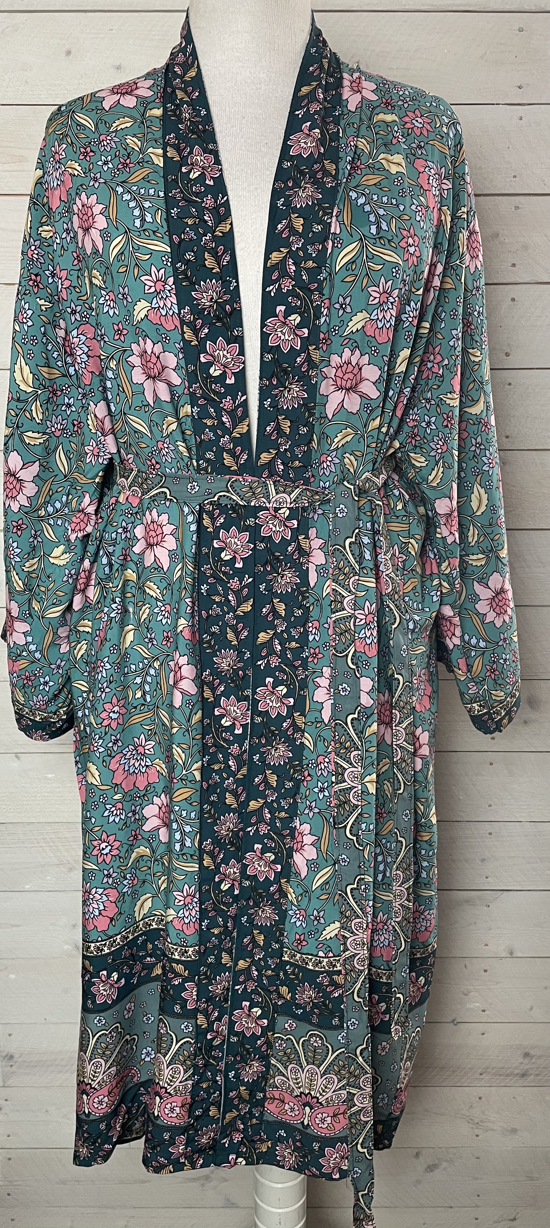 kimono  green floral  - 6