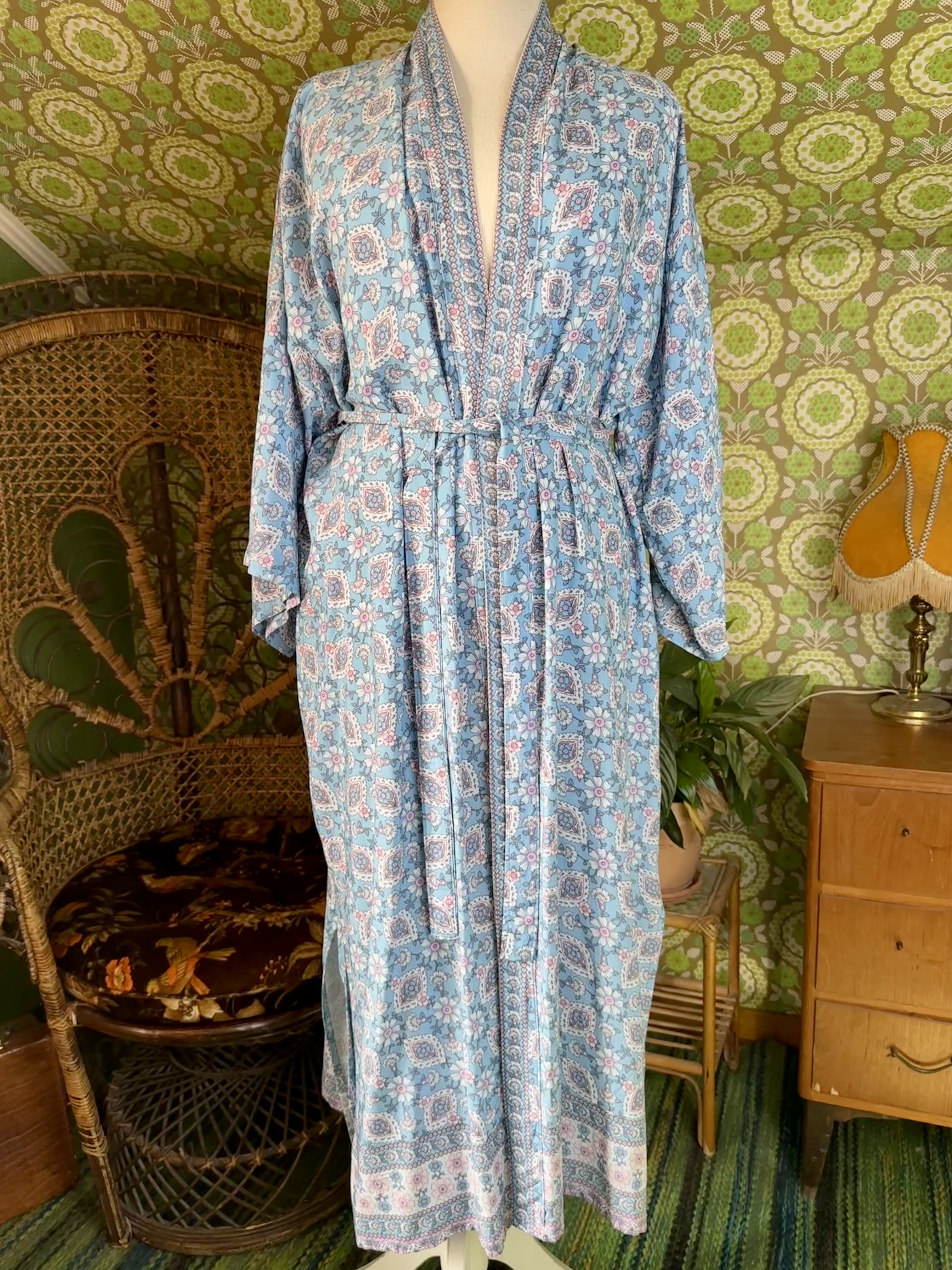 kimono himmelsblå  lång 
