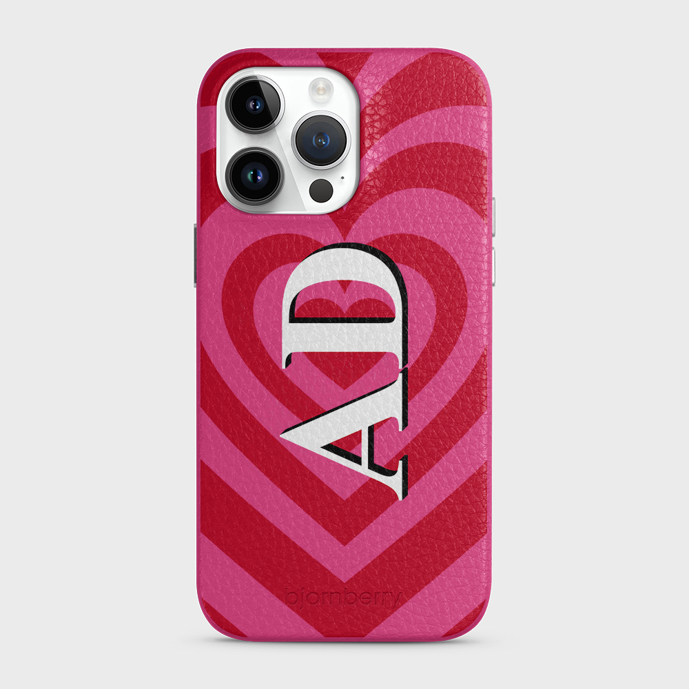 iPhone 14 Pro Max Personalised Leather Case - Hypnotic Heart