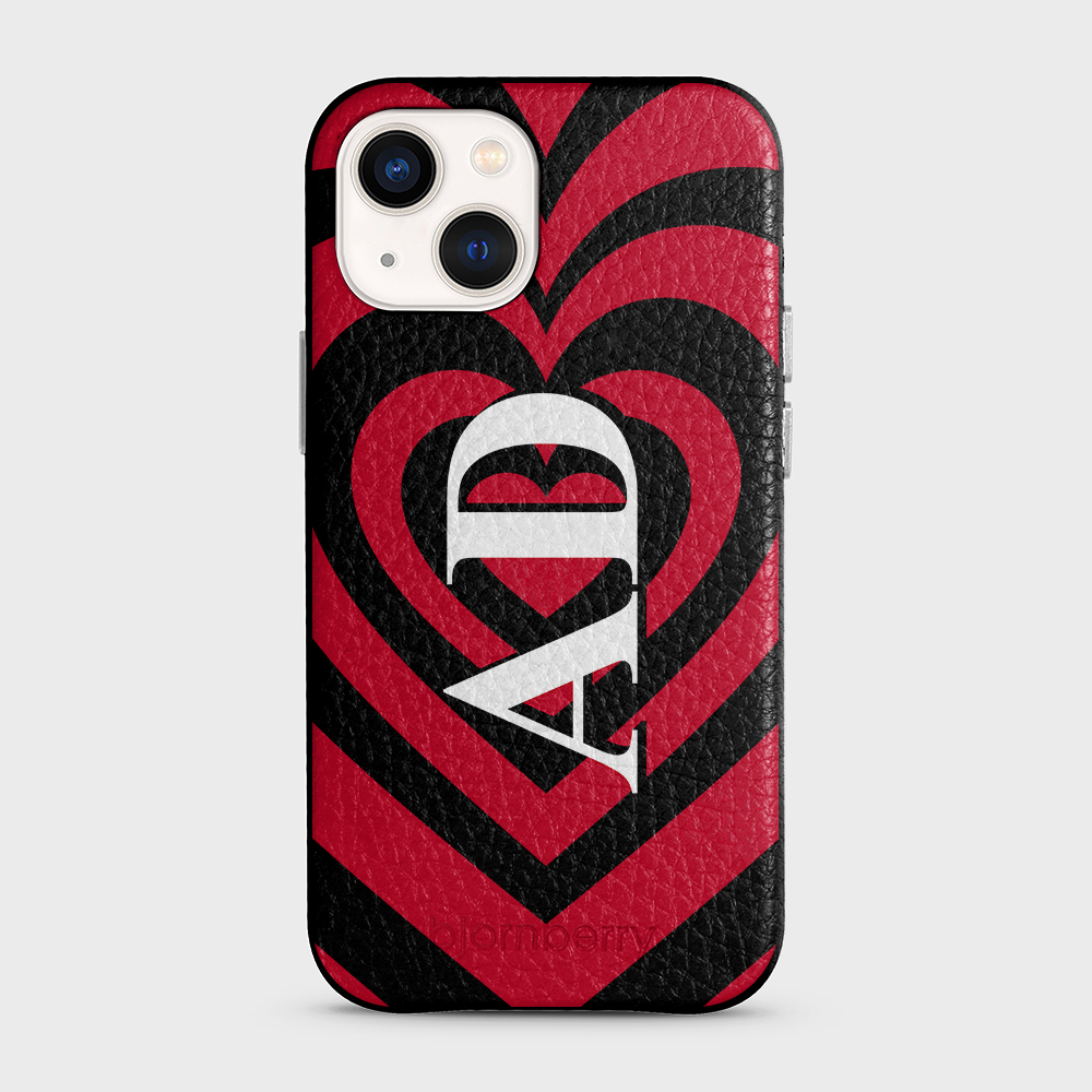 iPhone 13 Mini Personalised Leather Case - Hypnotic Heart