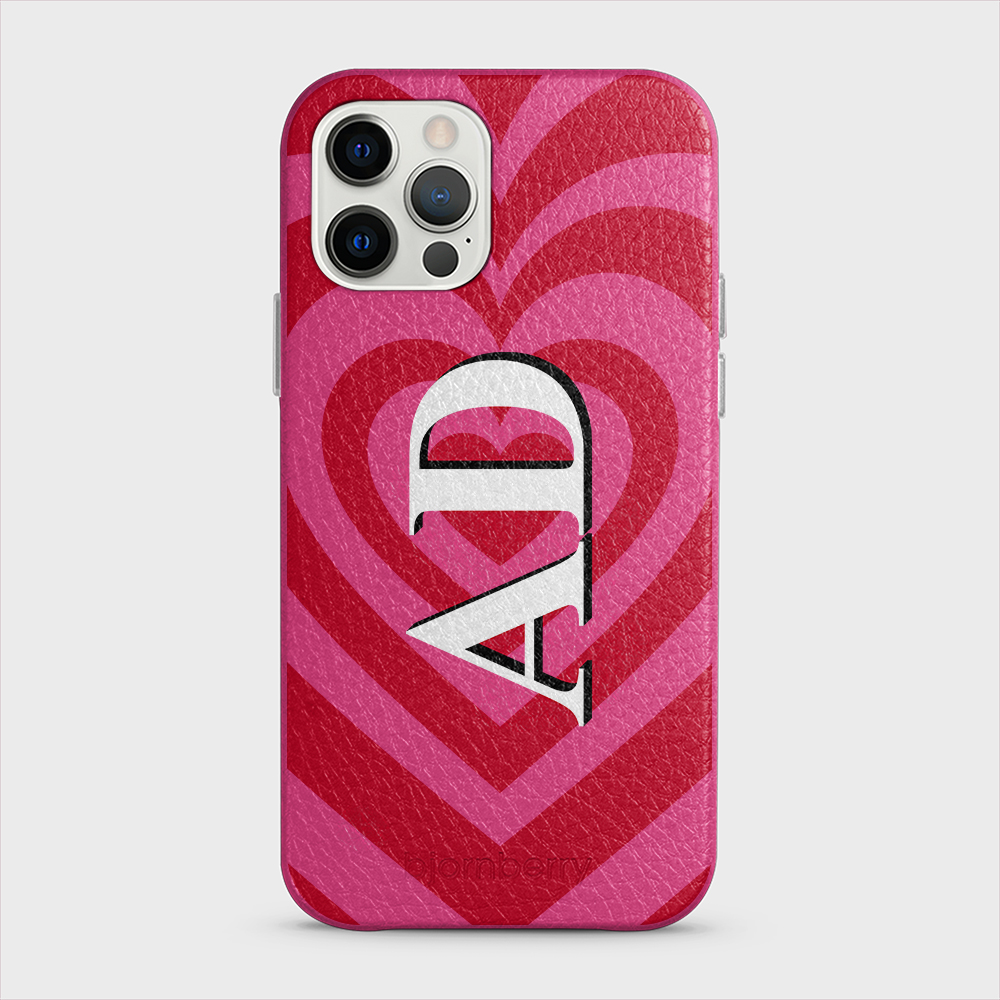 iPhone 12/12 Pro Personalised Leather Case - Hypnotic Heart