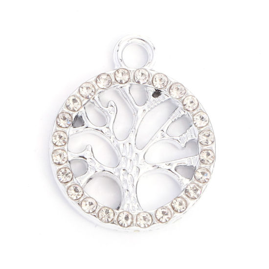 Berlock - Rund m Träd & rhinestone, silver Clear