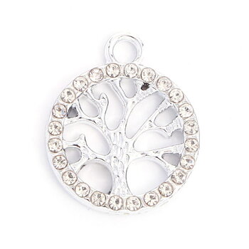 Charm - round Tree Rhinestone silver clear