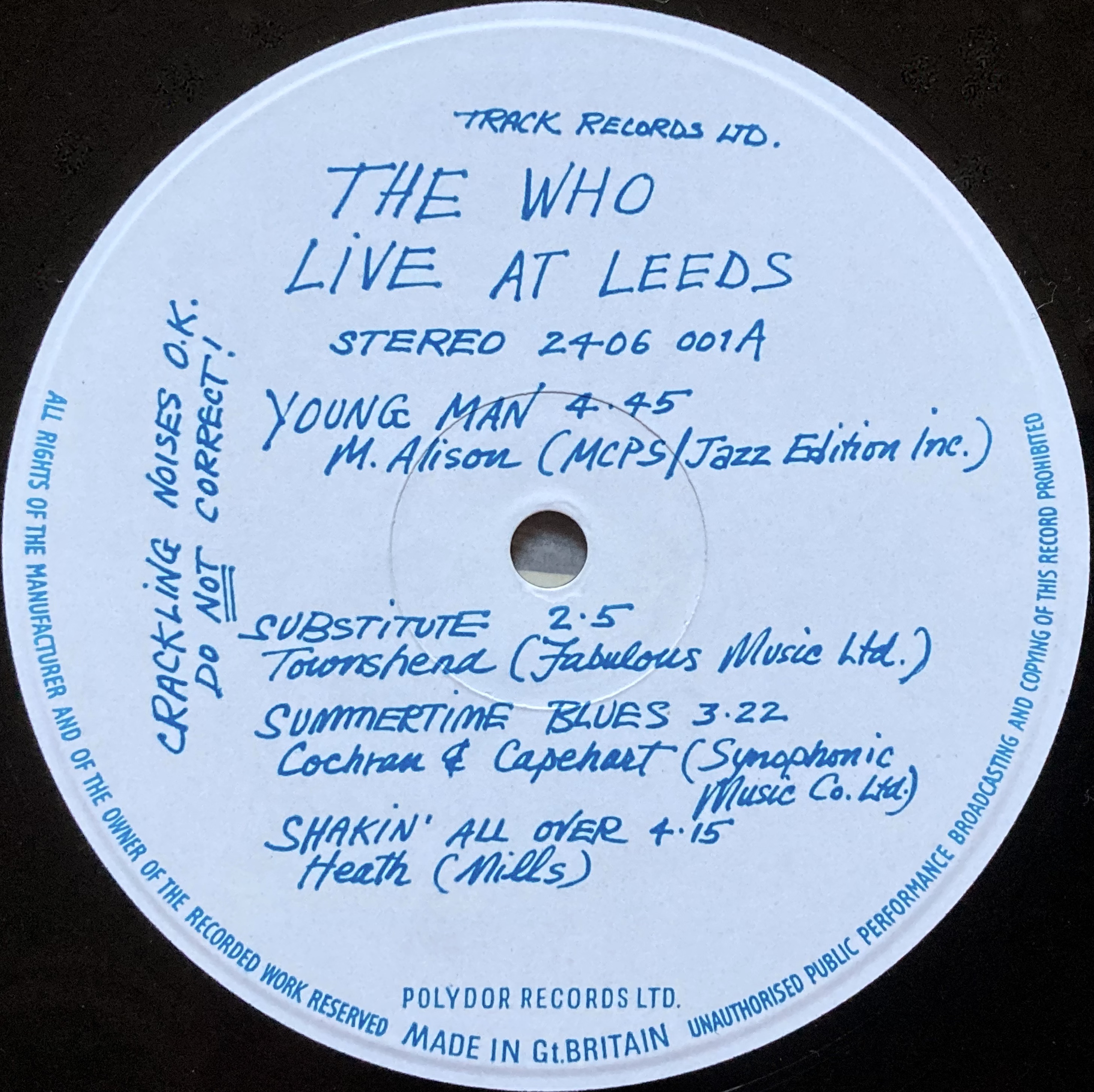 WHO - Live at Leeds UK-orig SVART logo LP 1970 - 8