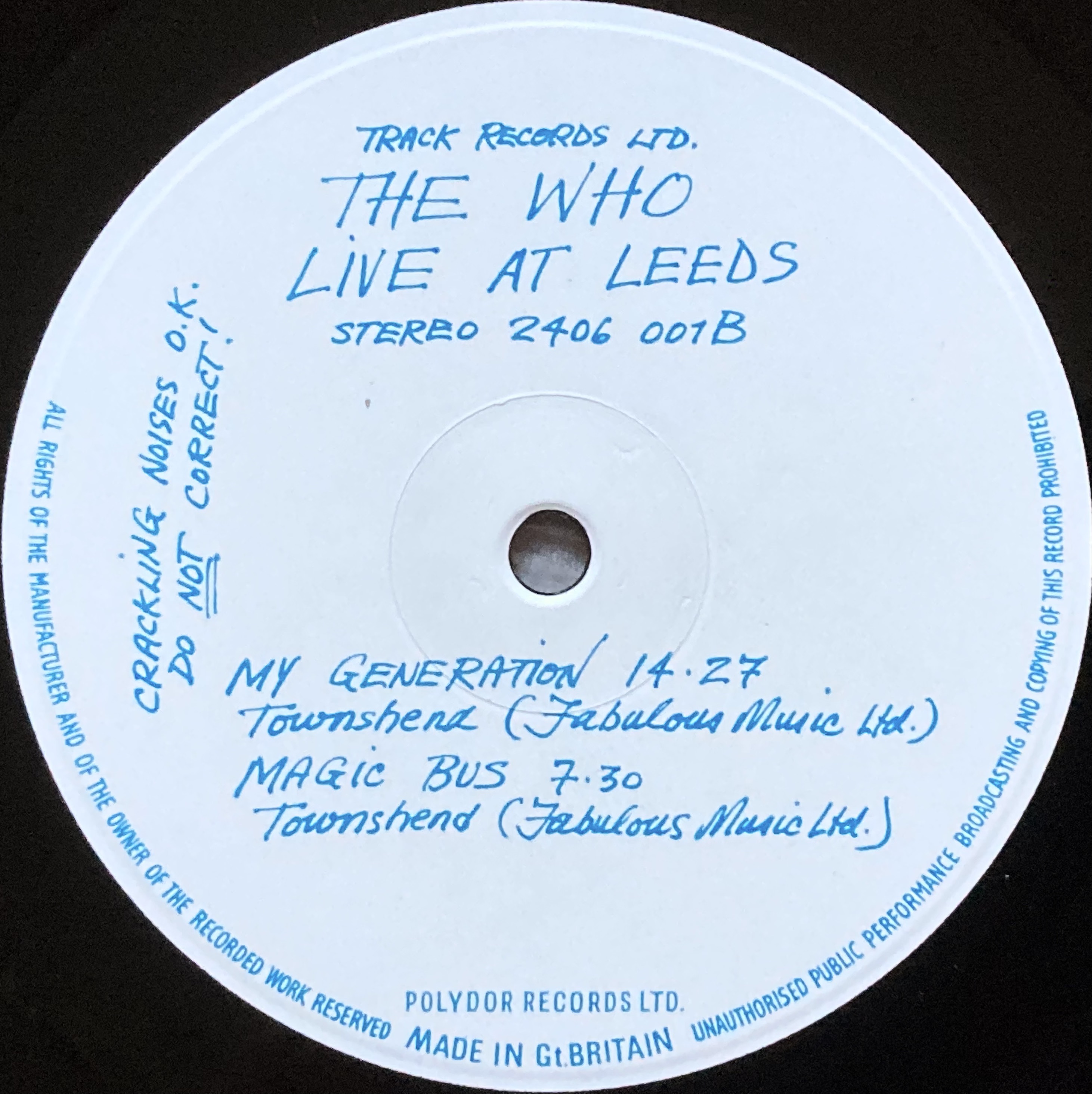 WHO - Live at Leeds UK-orig SVART logo LP 1970 - 9