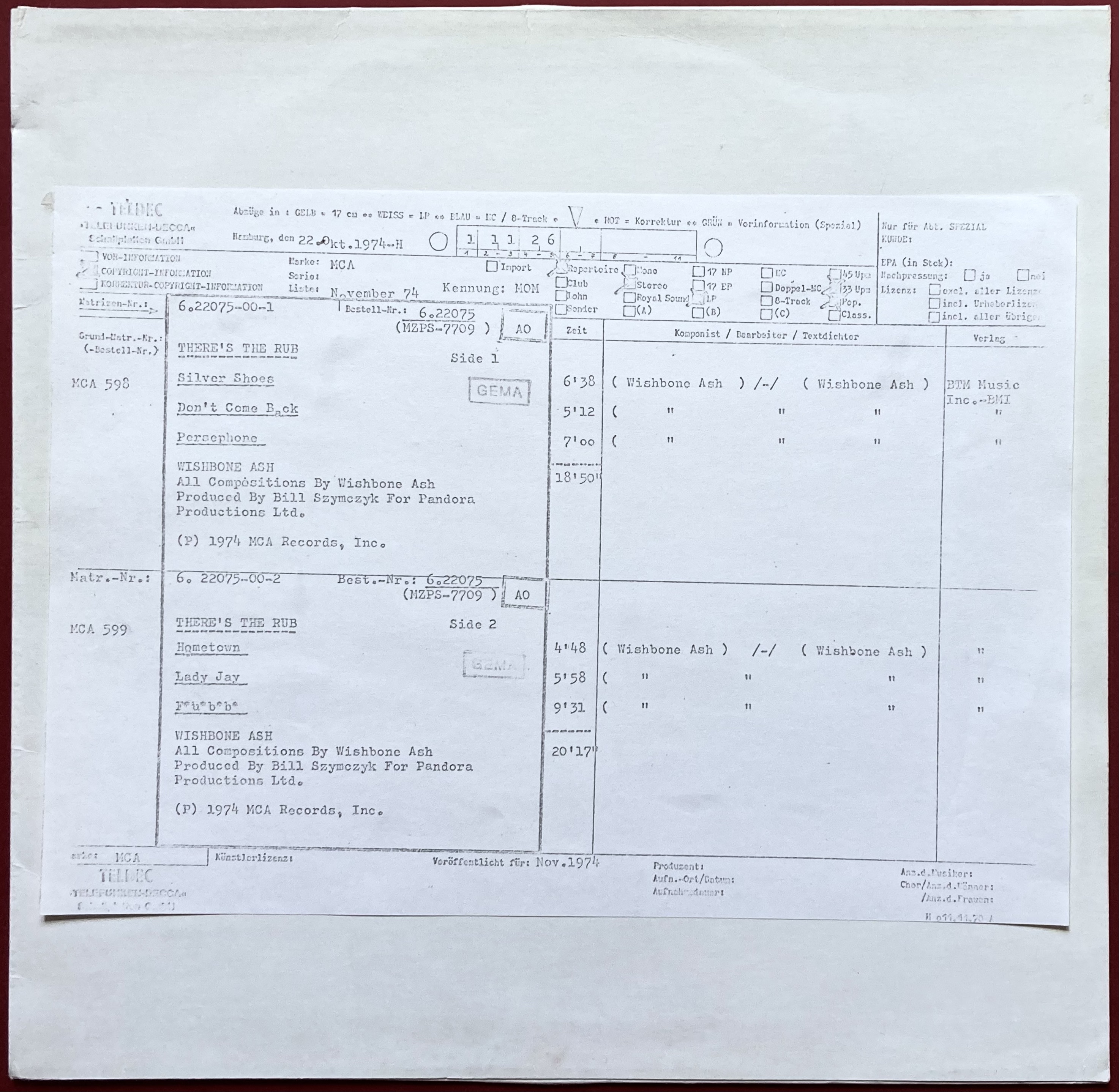 WISHBONE ASH - There´s the rub orig TESTPRESS LP 1974 - 4