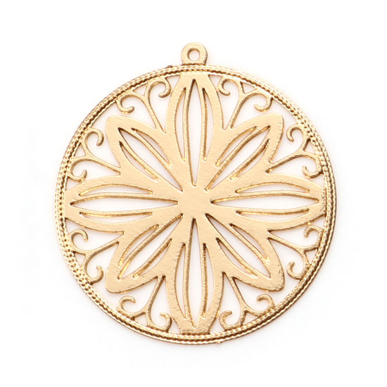 Charm Round,  Filigree Gold flower