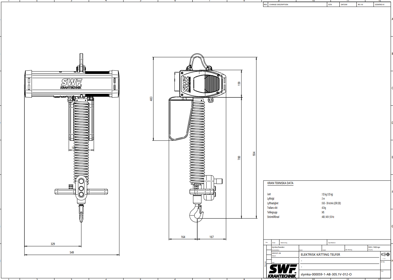 Kättingtelfer SWF Handymaster, Maxlast: 125 kg / Lyfthöjd: 3 meter / Lyfthastighet: 0,65-30 m/min - 3