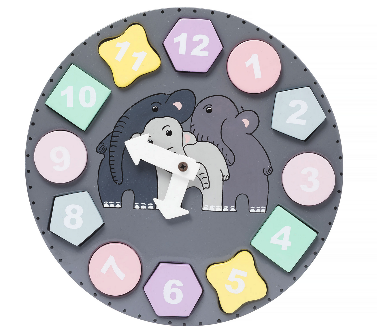 Träpussel klocka med elefant på