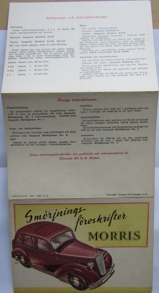 1947 Morris Smörjningsföreskrifter 9.47 - 2