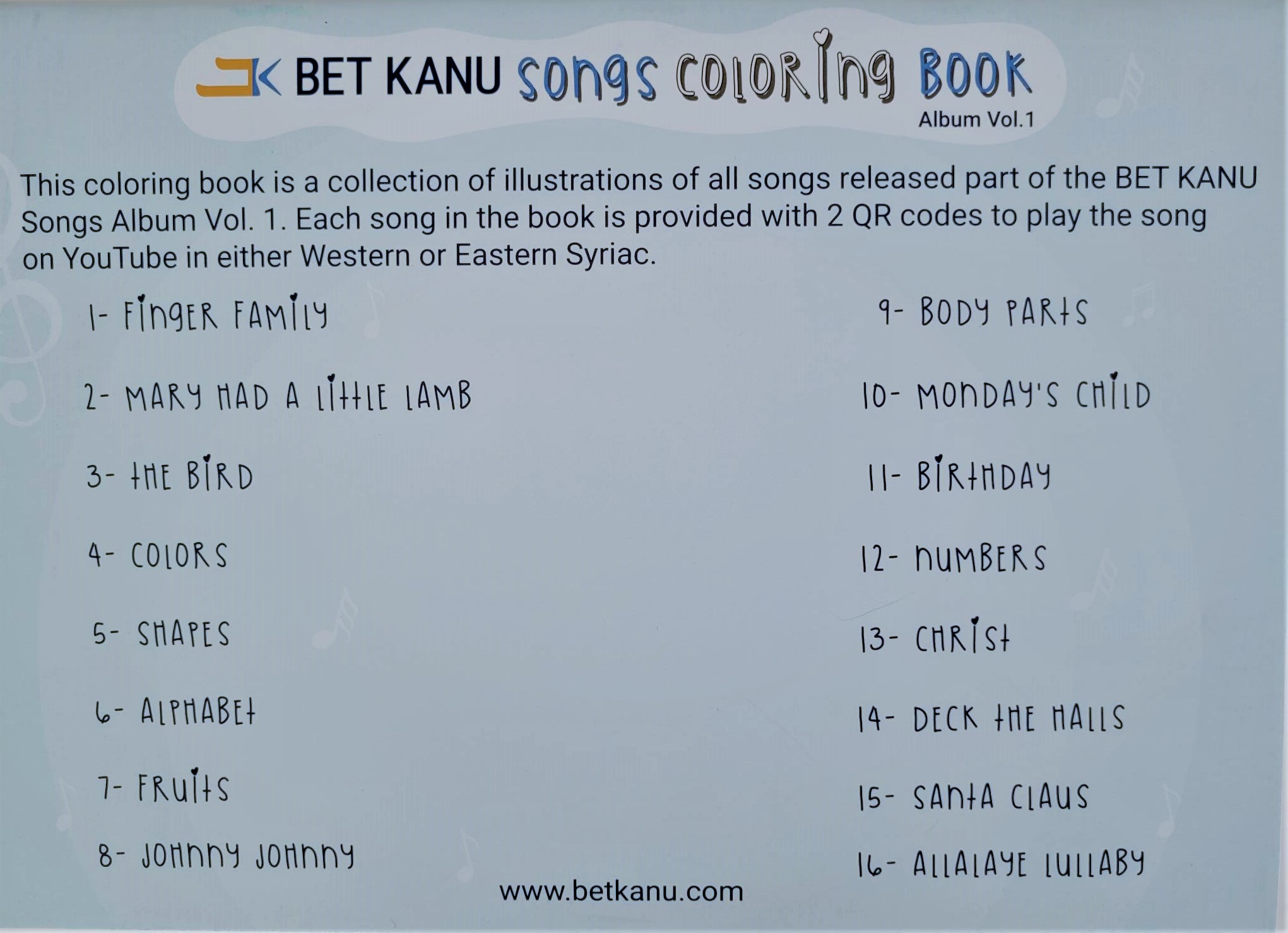 BET KANU songs coloring book, Album Vol 1 - 2