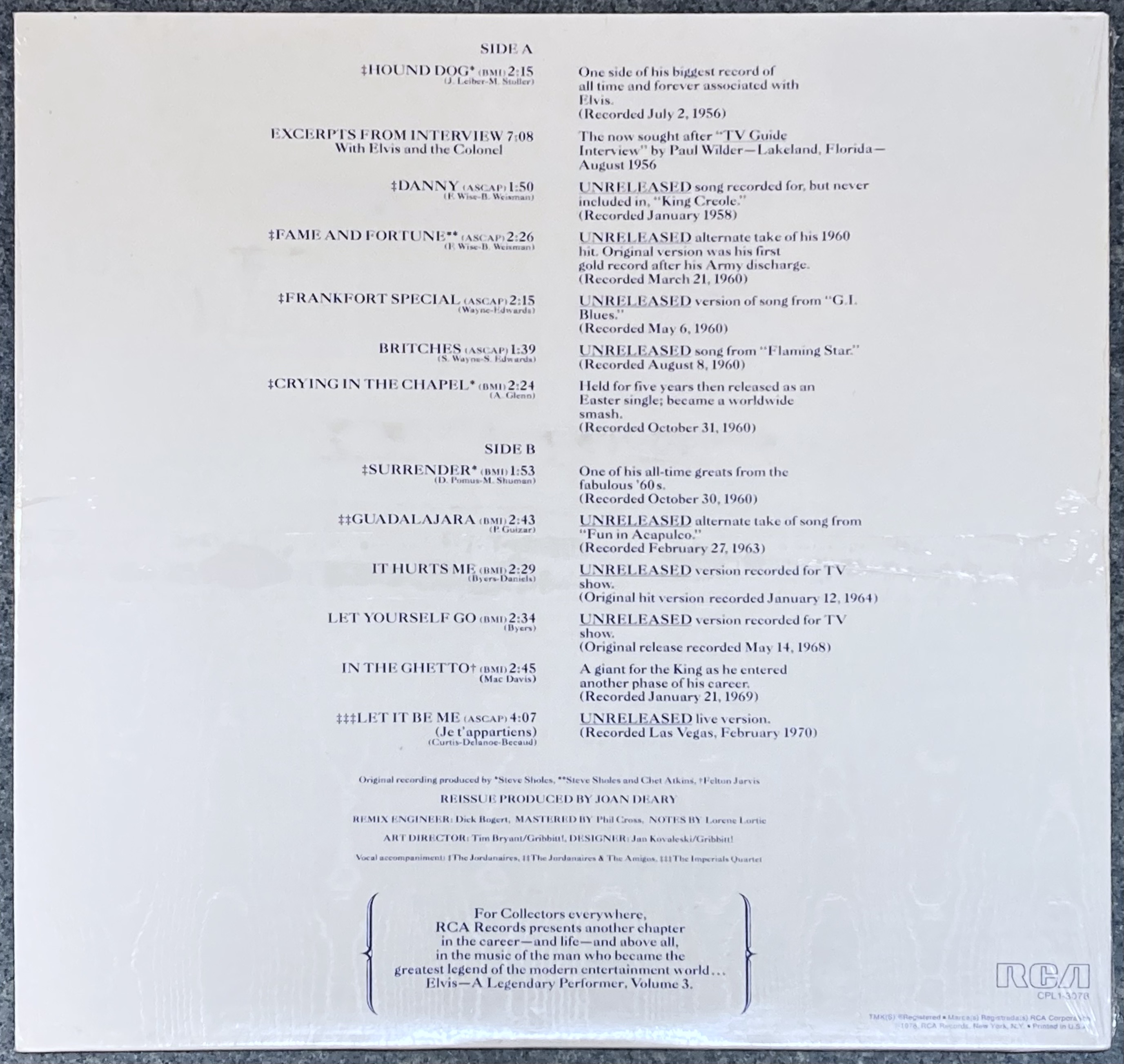 ELVIS PRESLEY - A legendary performer Vol 3 US-orig LP 1978 OÖPPNAD! - 2