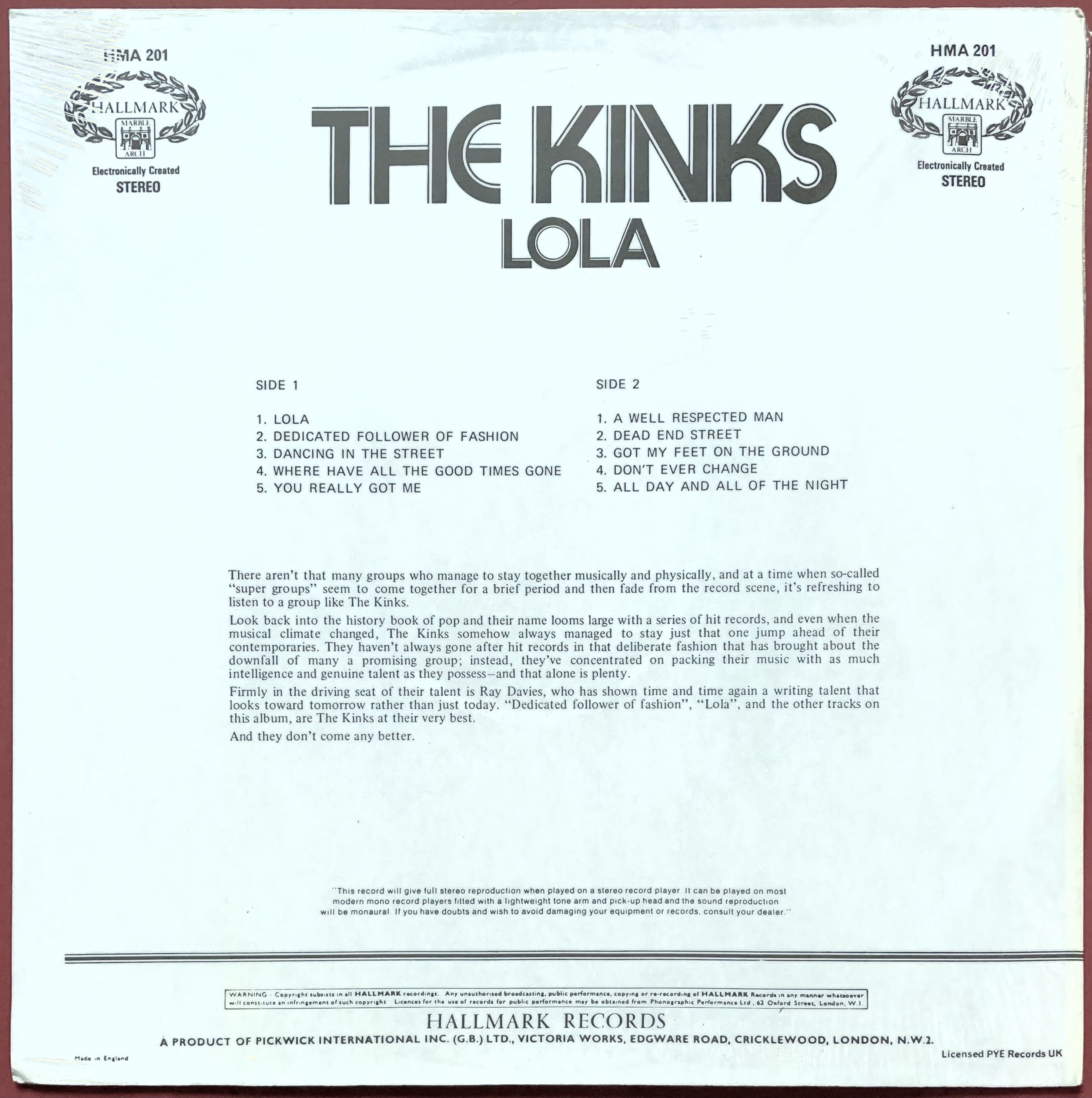  KINKS - Lola UK-orig LP 1971 OÖPPNAD! - 2