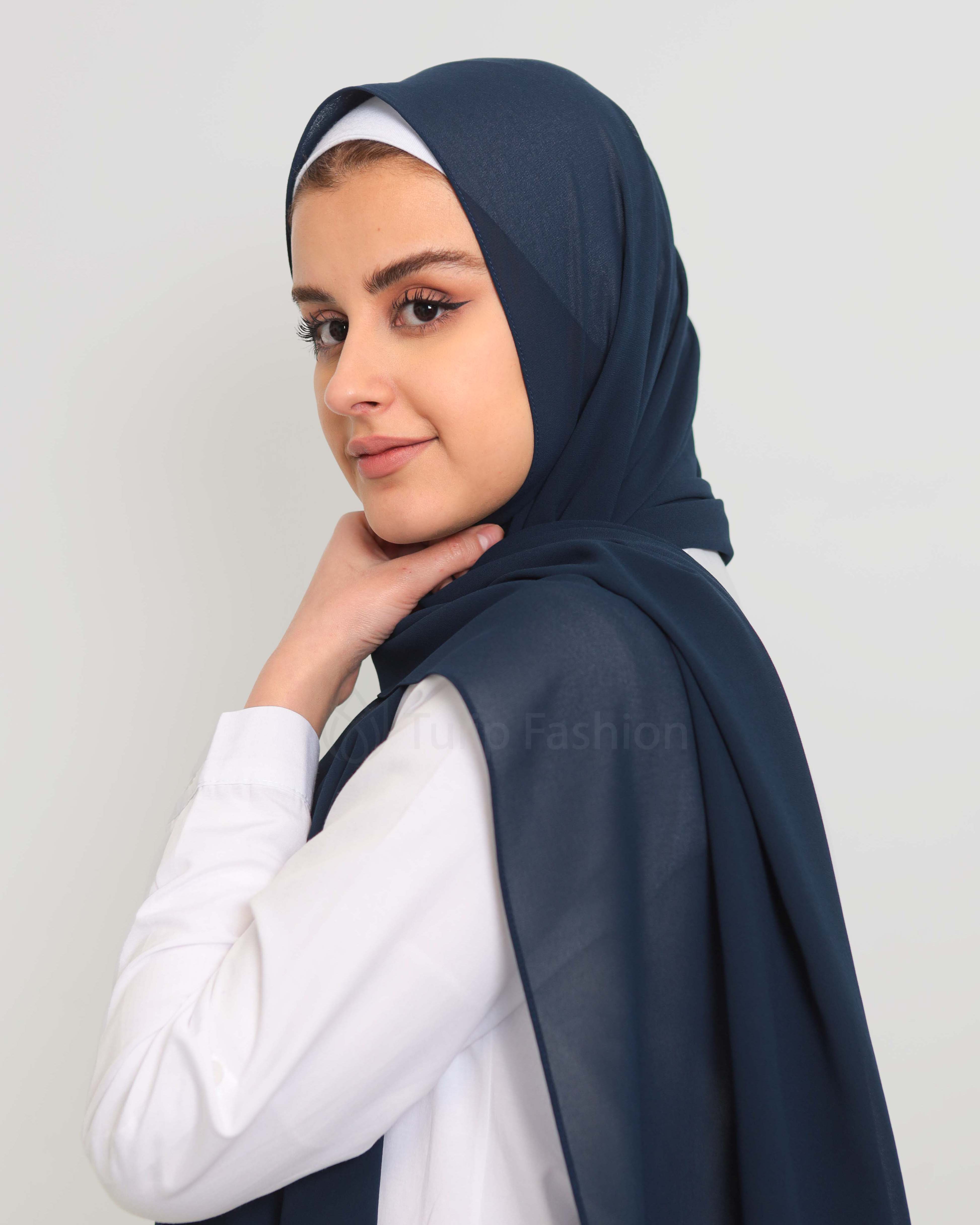 Premium Chiffon Hijab - Midnight Blue - 2