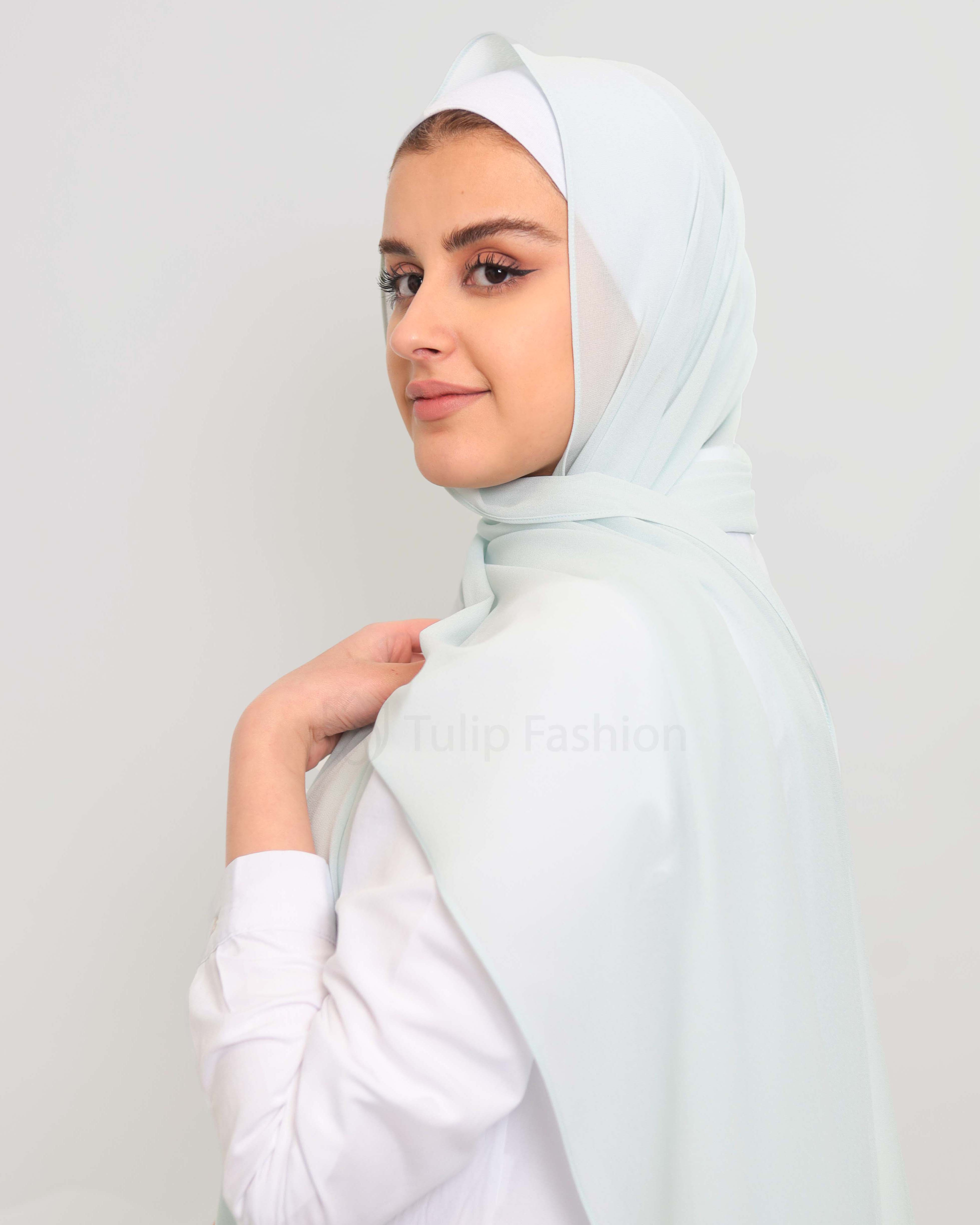 Premium Chiffon Hijab - Baby Blue - 2