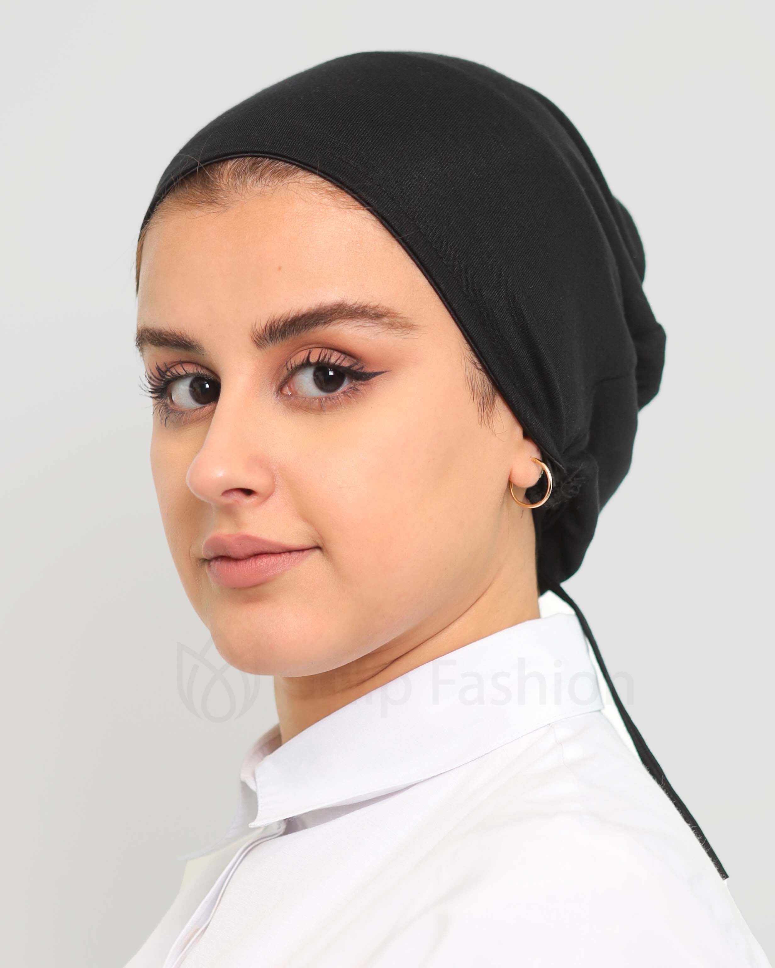 Underscarf - Satin-lining high elastic tie-back - Black