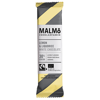 Malmö Chokladfabrik : Chokladbar Lemon & Liquorice White Chocolate 30%
