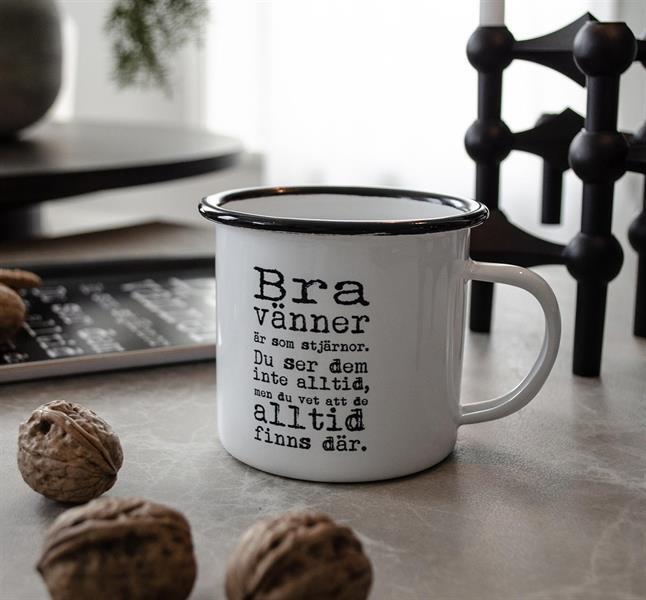 Enamel mug - Bra vänner, black text - 3